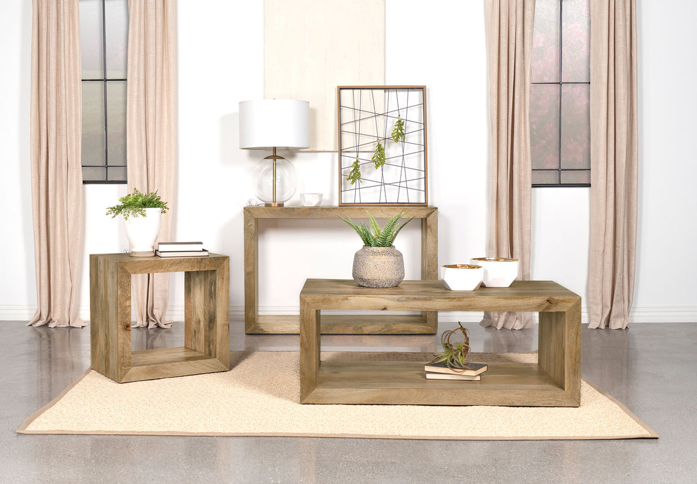 Benton rectangular solid wood coffee table in natural finish by CoasterEveryday