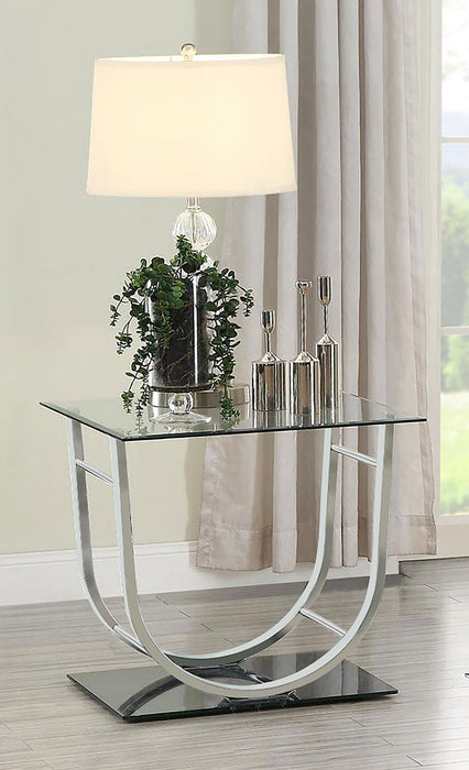 CoasterEssence Danville rectangular U-shaped glass top side end table with chrome finish