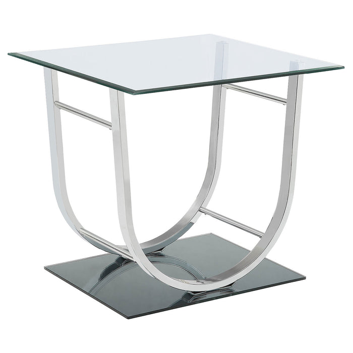 CoasterEssence Danville rectangular U-shaped chrome side table with clear glass top
