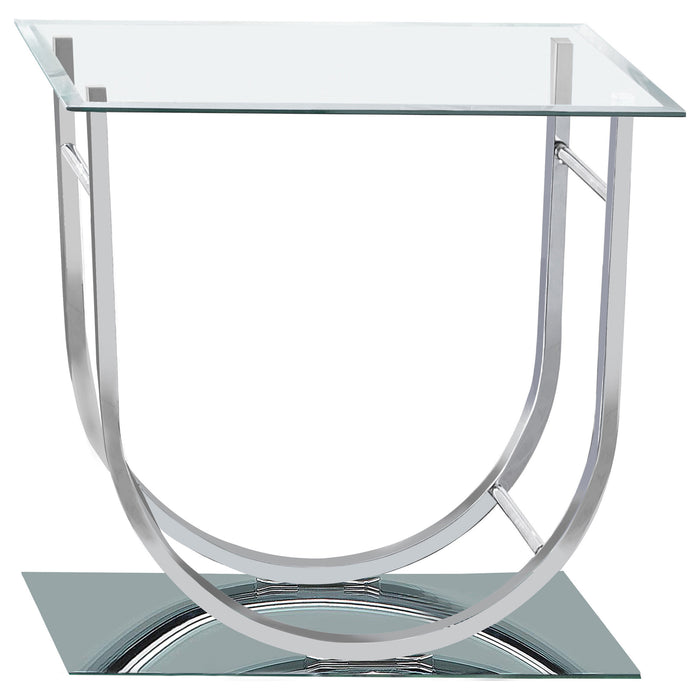 CoasterEssence Danville rectangular U-shaped chrome side end table with clear glass top