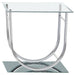 CoasterEssence Danville rectangular U-shaped chrome side end table with clear glass top