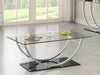 CoasterEssence Danville rectangular U-shaped chrome coffee table with clear glass top