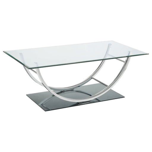 CoasterEssence Danville rectangular U-shaped coffee table with clear glass top and chrome frame
