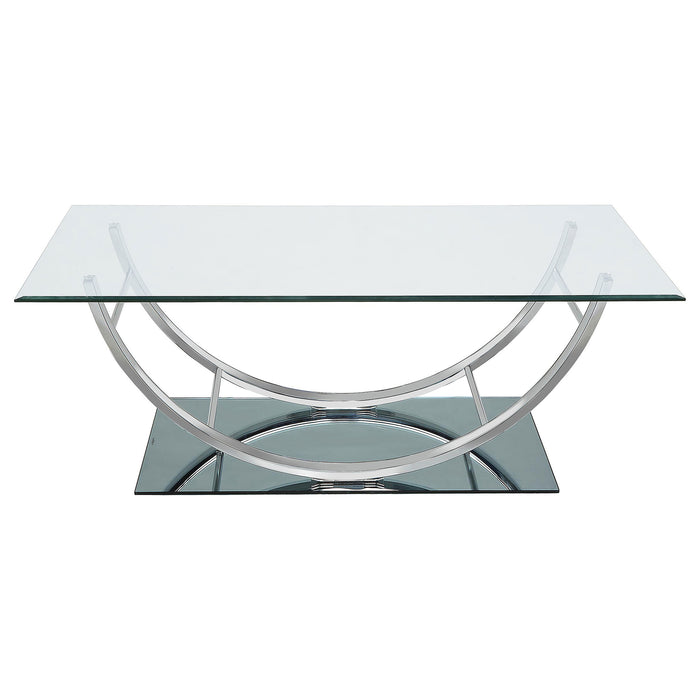 Danville rectangular U-shaped glass top coffee table by CoasterEssence with a chrome finish