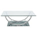 Danville rectangular U-shaped glass top coffee table by CoasterEssence with a chrome finish