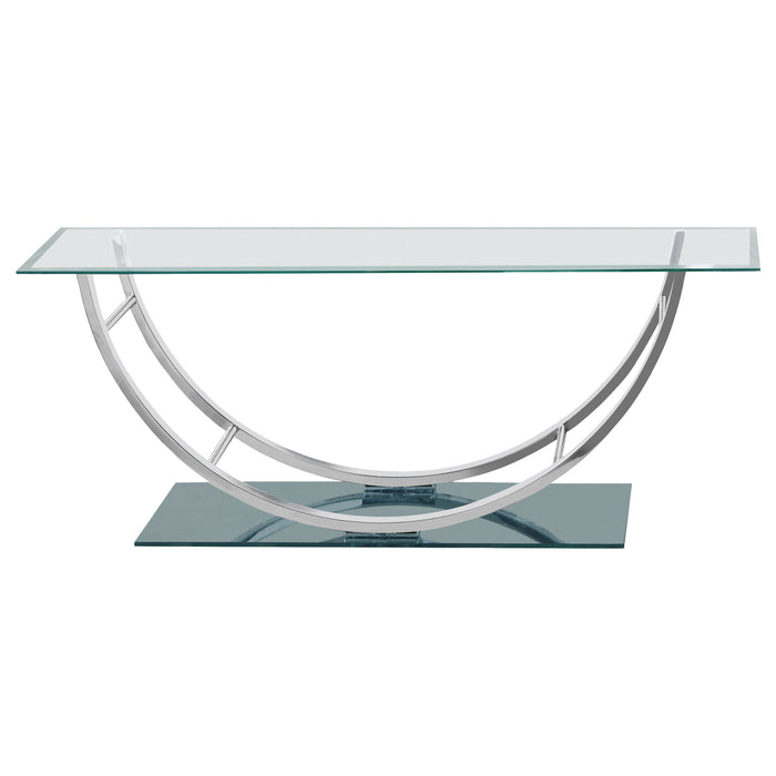 CoasterEssence Danville rectangular U-shaped coffee table with clear glass top and chrome frame