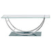 CoasterEssence Danville rectangular U-shaped coffee table with clear glass top and chrome frame