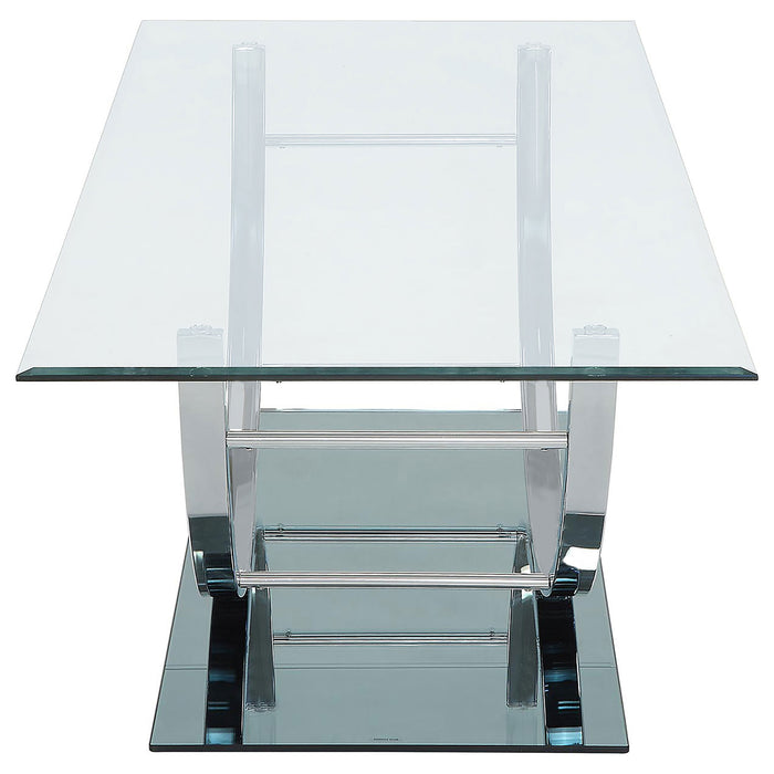 CoasterEssence Danville rectangular U-shaped coffee table with clear glass top and chrome finish