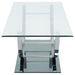 CoasterEssence Danville rectangular U-shaped coffee table with clear glass top and chrome finish