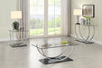 CoasterEssence Danville rectangular U-shaped coffee table with clear glass top and chrome frame