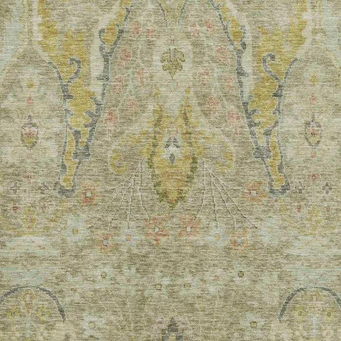 10' X 14' Floral Washable Area Rug With UV Protection (708499) - Khaki / Gold / Beige