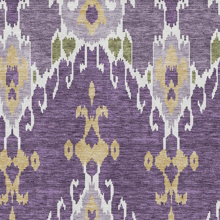 10' X 14' Ikat Washable Area Rug With UV Protection - Purple