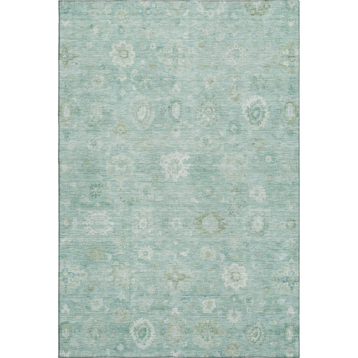 10' X 14' Damask Washable Area Rug With UV Protection (700835) - Teal / Ivory