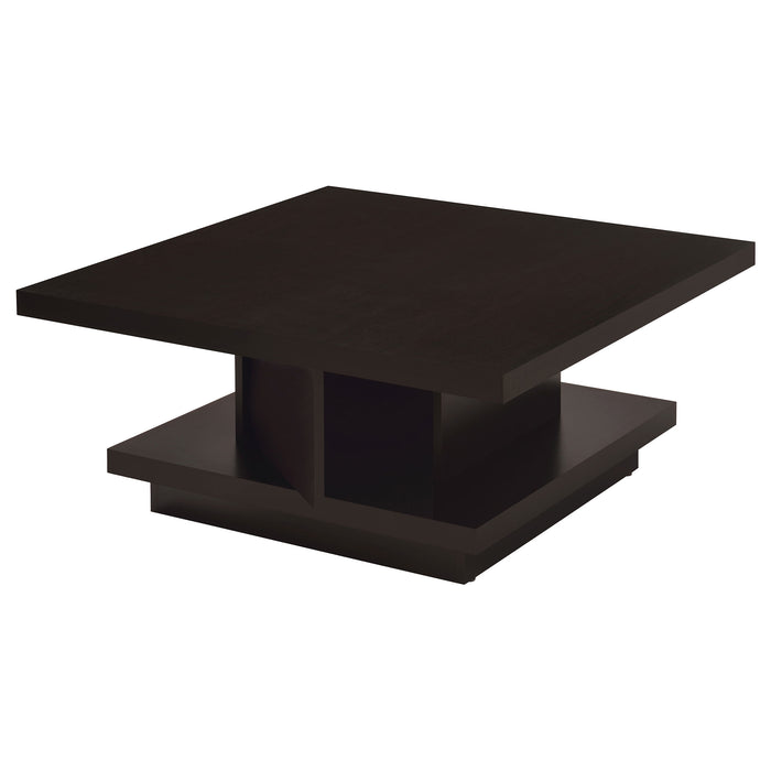 CoasterEveryday Reston square engineered wood coffee table with casters in cappuccino finish