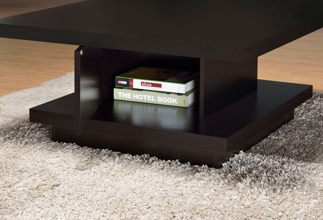 CoasterEveryday Reston Square Engineered Wood Coffee Table with Casters in cappuccino finish