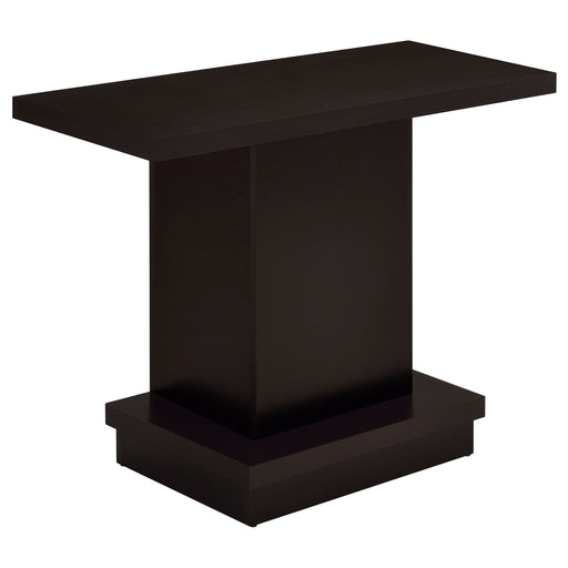 CoasterEveryday Reston cappuccino engineered wood pedestal console table with a sleek rectangular top