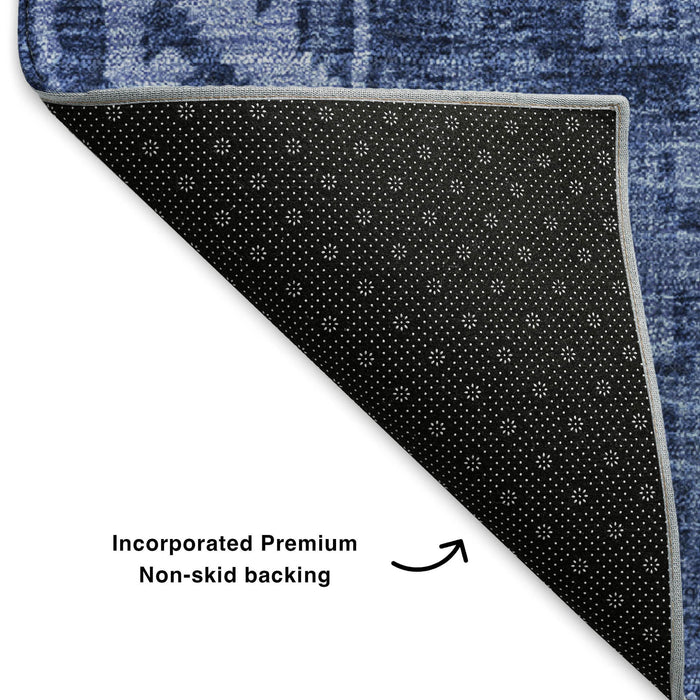 9' X 12' Patchwork Washable Area Rug With UV Protection (653253) - Navy Blue / Ivory