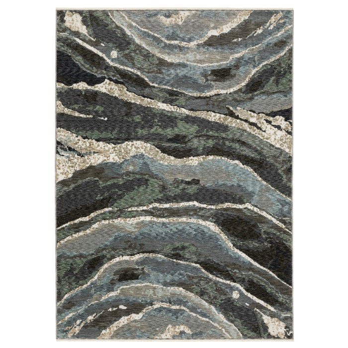 8' X 11' Abstract Area Rug With Fringe (575162) - Blue / Black / Beige