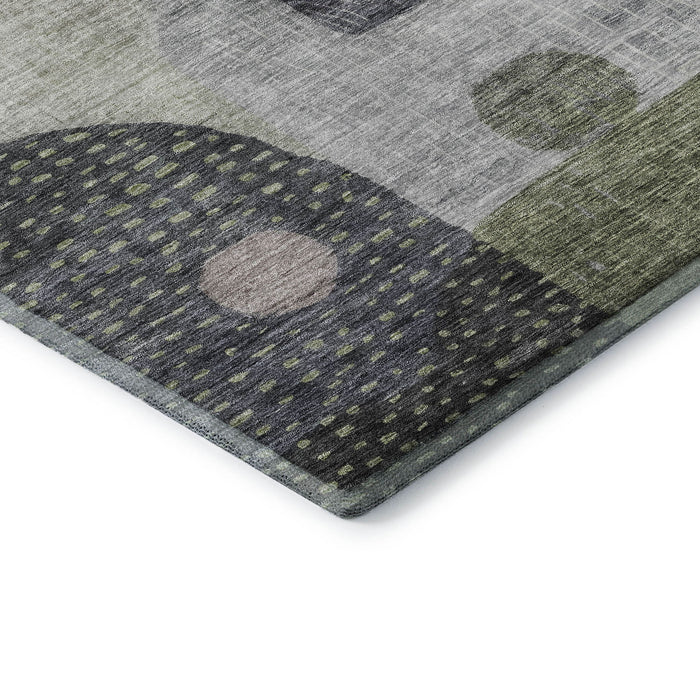 10' X 14' Geometric Washable Area Rug With UV Protection (684786) - Artichoke Green / Silver / Gray