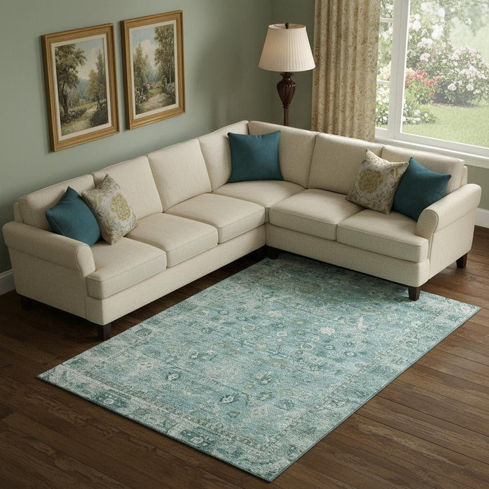 10' X 14' Oriental Washable Area Rug With UV Protection (700895) - Blue / Ivory