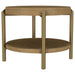CoasterEveryday Arini round end side table in sand wash with lower storage shelf