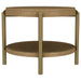 CoasterEveryday Arini round end side table in sand wash with lower storage shelf