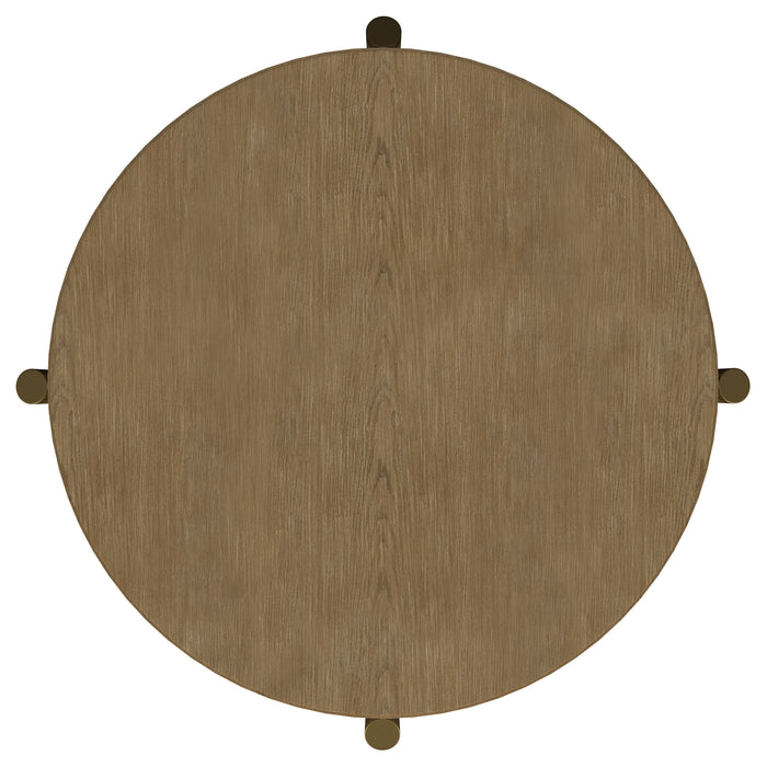 CoasterEveryday Arini round end side table with storage shelf in sand wash finish