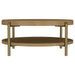 Arini Round Coffee Table by CoasterEveryday with Sand Wash Finish and Lower Storage Shelf