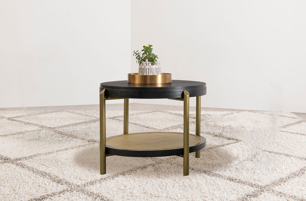 CoasterEveryday Arini round black end side table with lower storage shelf