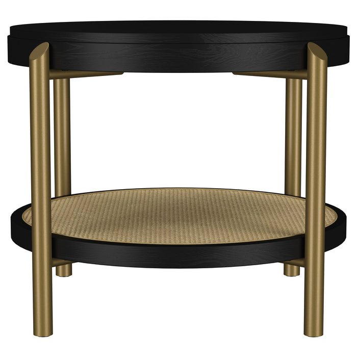 Arini round end side table with storage shelf in black by CoasterEveryday