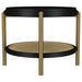Arini round end side table by CoasterEveryday in black with a lower storage shelf