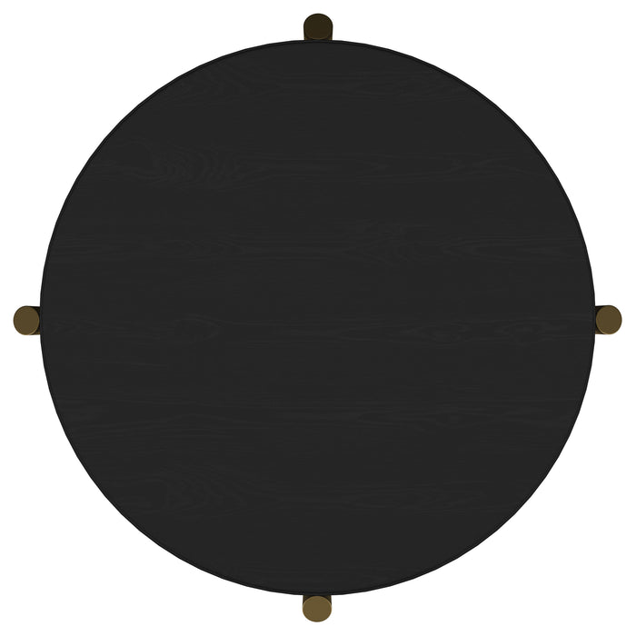 CoasterEveryday Arini round end side table in black with lower storage shelf