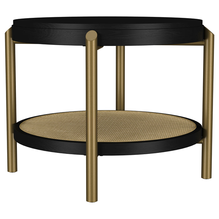 CoasterEveryday Arini 2-piece round coffee and end table set in black with contemporary tabletops and bases