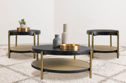 Arini 3-piece round coffee and end table set in black by CoasterEveryday