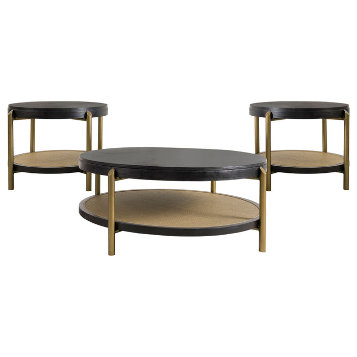 CoasterEveryday Arini 3-piece round coffee and end table set in black with nested tabletop design