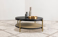 CoasterEveryday Arini round black coffee table with lower storage shelf