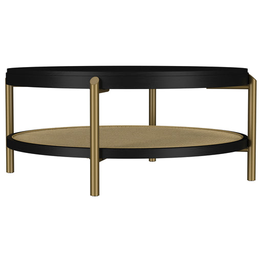 Arini round black coffee table with storage shelf by CoasterEveryday