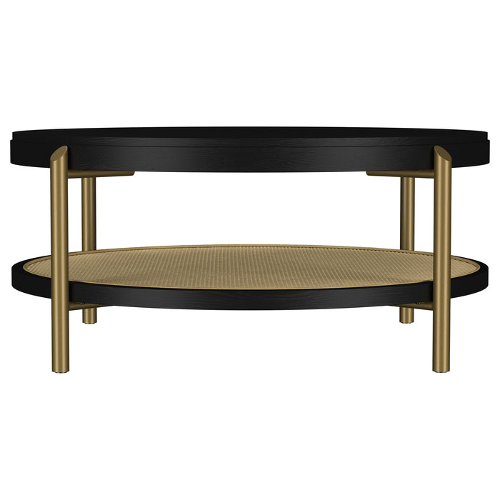 CoasterEveryday Arini round black coffee table with lower storage shelf