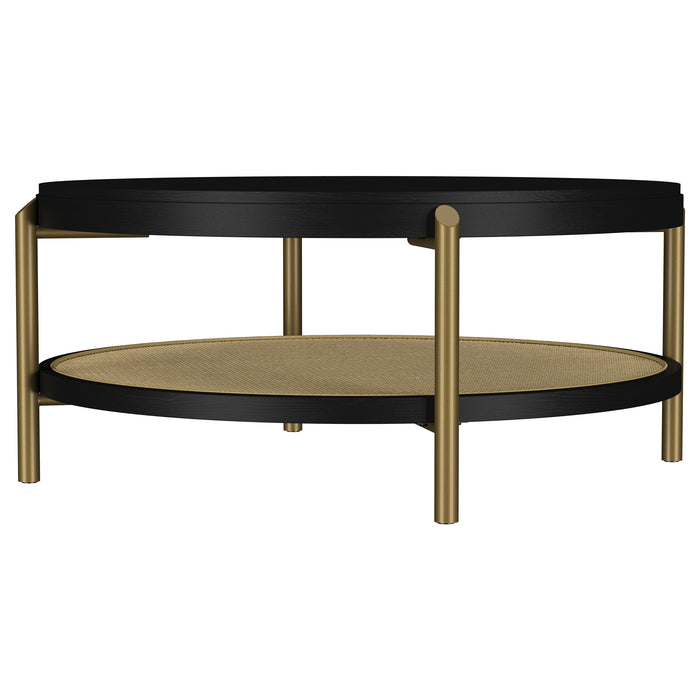CoasterEveryday Arini round black coffee table with lower storage shelf
