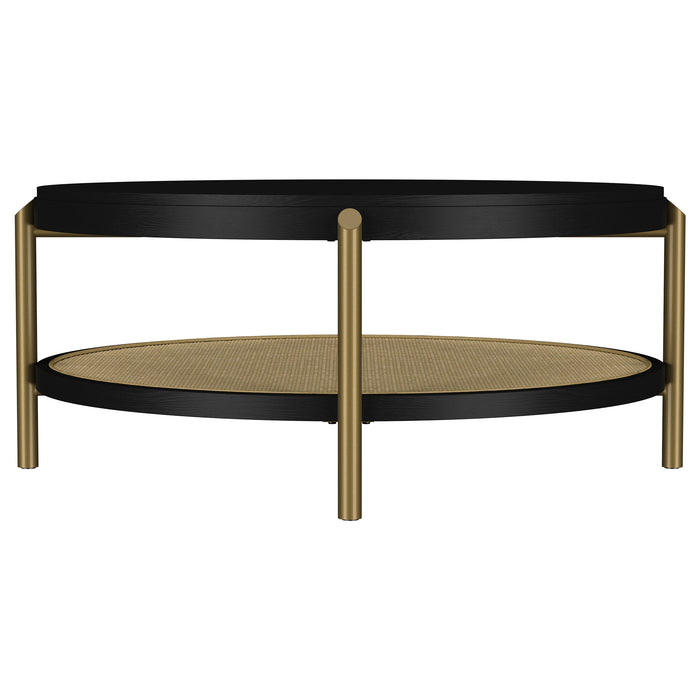 CoasterEveryday Arini round black coffee table with lower storage shelf