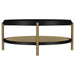 CoasterEveryday Arini round black coffee table with lower storage shelf