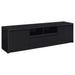 Black Winfield 3-piece entertainment center with a 78-inch TV stand from CoasterEveryday, featuring multiple open and closed storage compartments.