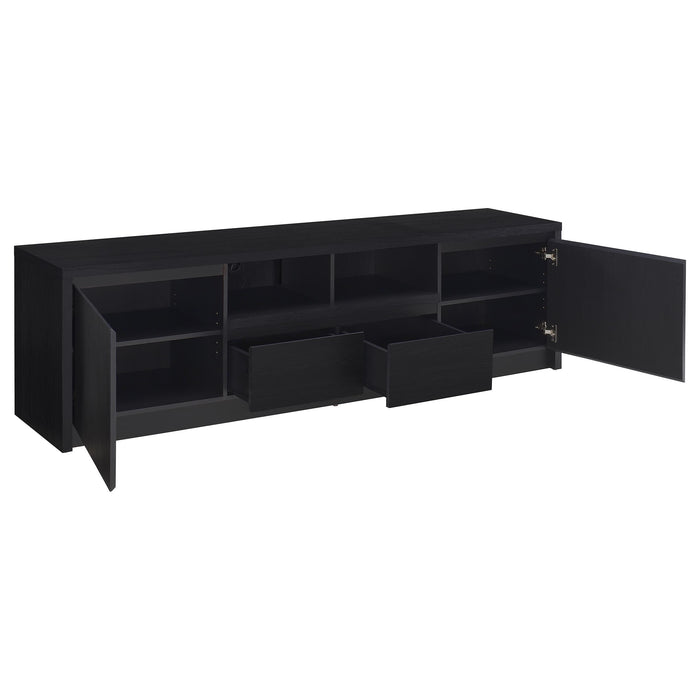 Black Winfield 3-piece entertainment center with a 78-inch TV stand and storage shelves by CoasterEveryday furniture.