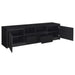Black Winfield 3-piece entertainment center with a 78-inch TV stand and storage shelves by CoasterEveryday furniture.