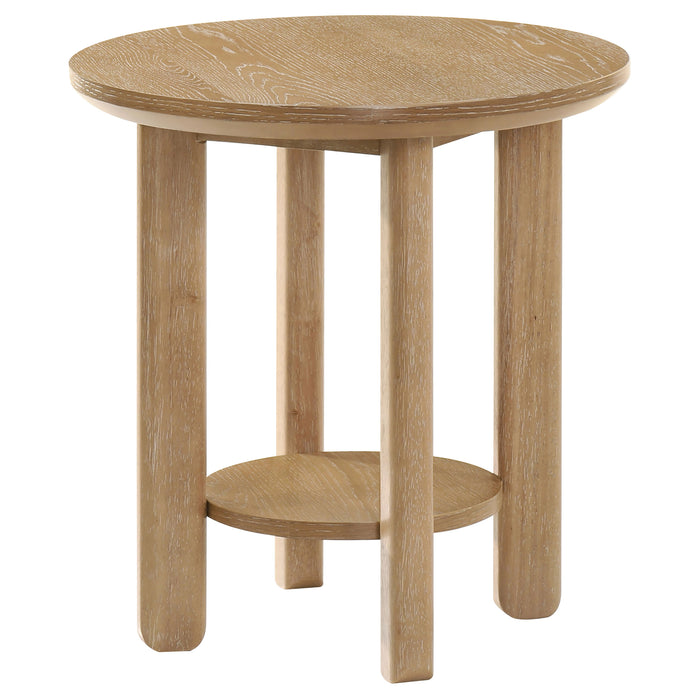 Ottowa Round Wood Side End Table with Shelf Light Oak