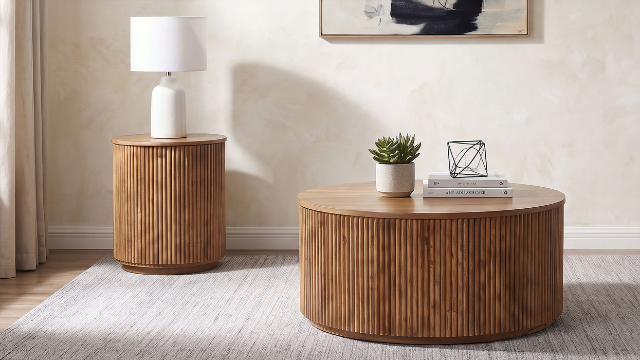 Coffey Round Mango Wood End Table Light Brown