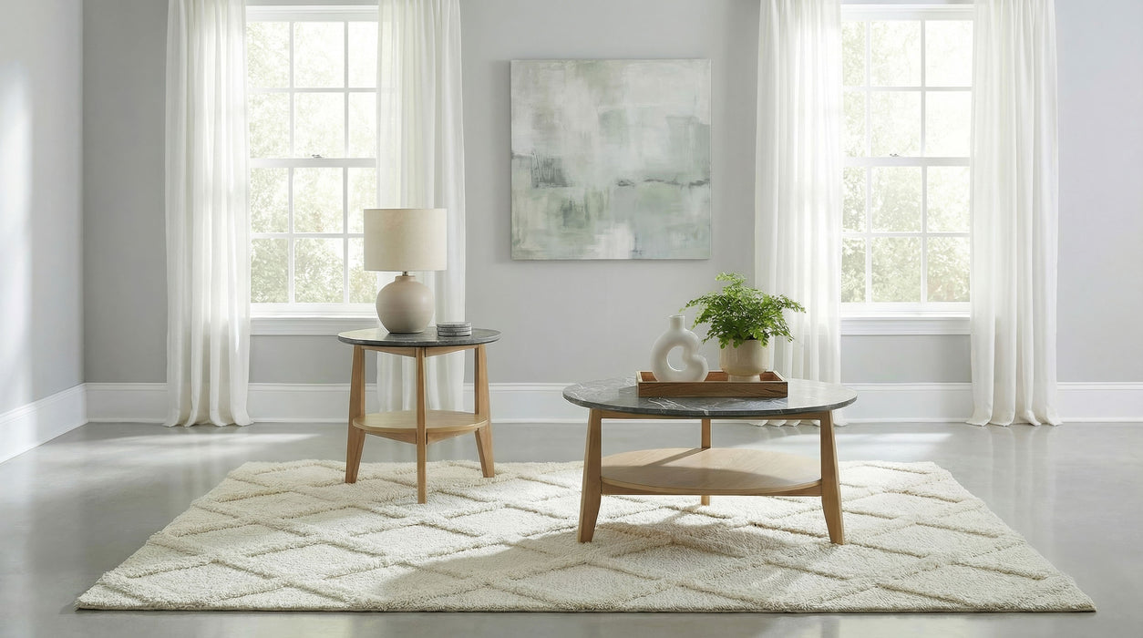 CoasterEveryday Bradley 2-piece round SmartTop coffee table set in grey and natural finish