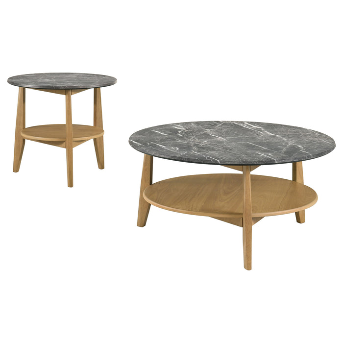 Bradley 2-piece round SmartTop coffee table set in grey and natural by CoasterEveryday