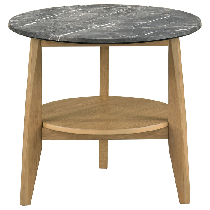 Bradley 2-piece round SmartTop coffee table set by CoasterEveryday in grey and natural finish