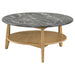 CoasterEveryday Bradley 2-Piece Round SmartTop coffee table set in grey and natural wood finishes